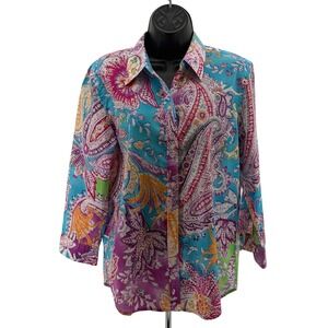 Lauren Ralph Lauren Shirt Womens L Multi Paisley Button Down Long Sleeve Casual